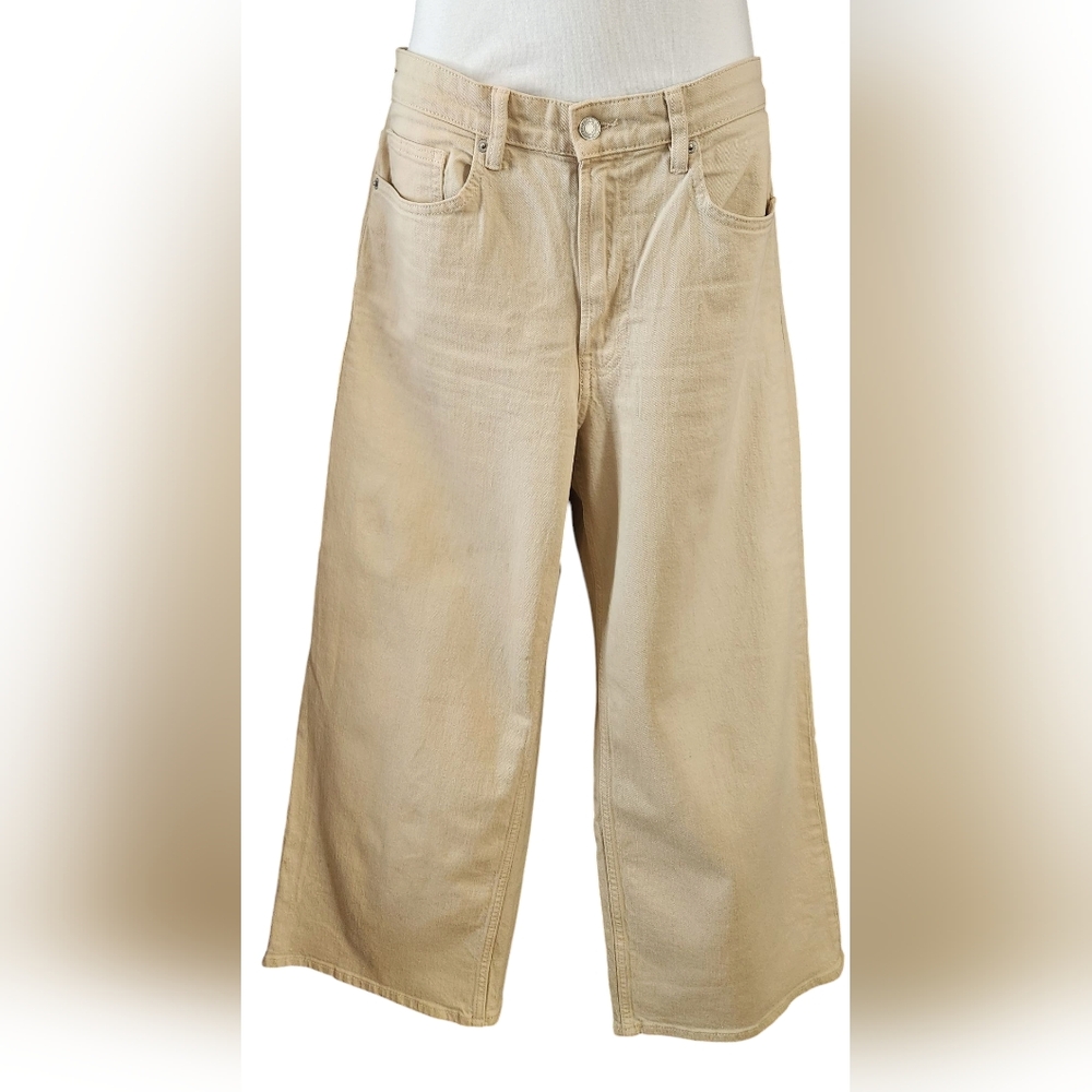 & Denim by H&M~Ecru cropped wide leg jeans~size 10